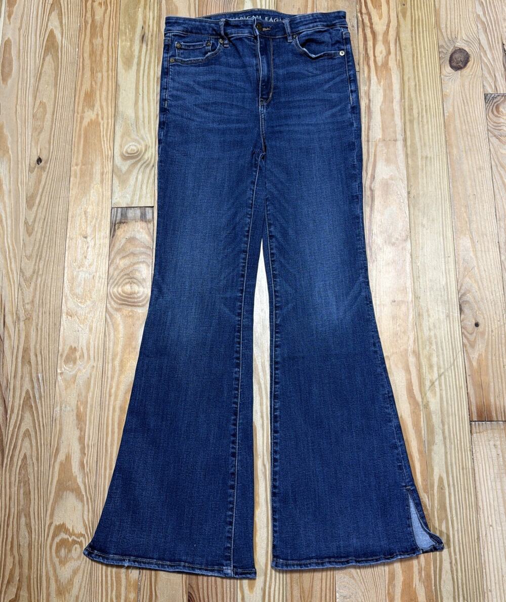 American Eagle Jeans Womens 10 Blue Super Hi-Rise Flare Stretch Denim 29x30